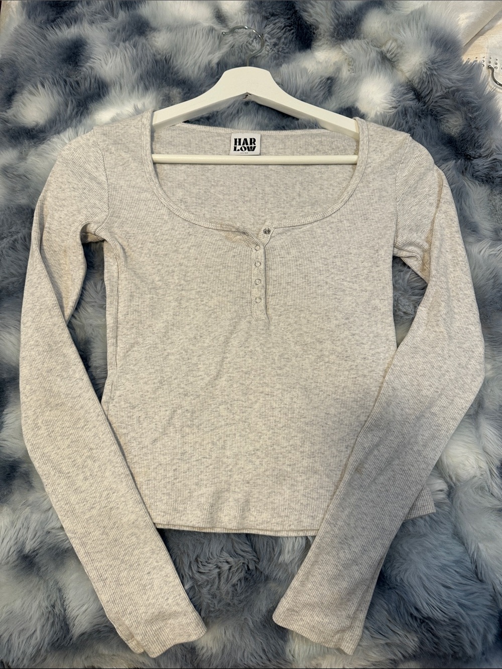 Harlow Light Gray Long-Sleeve Scoop Neck Henley